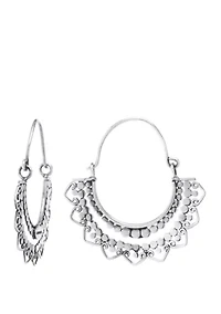Sterling Silver Bali Beaded Hoop Earrings