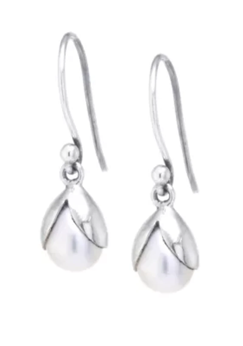 Sterling Silver Bali Inspired Freshwater Pearl Drop Earrings