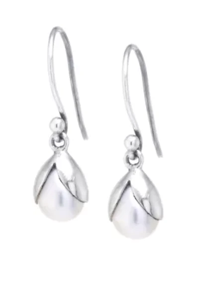 Sterling Silver Bali Inspired Freshwater Pearl Drop Earrings