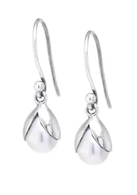 Sterling Silver Bali Inspired Freshwater Pearl Drop Earrings