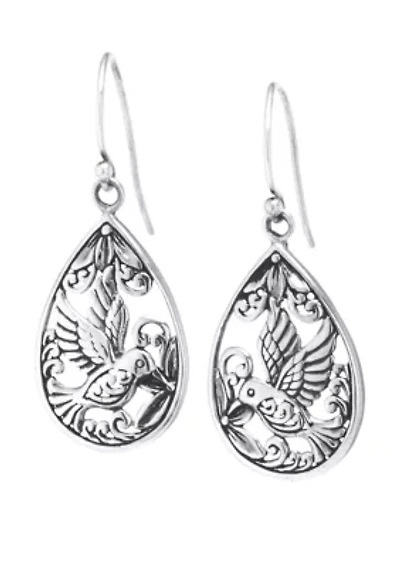 Sterling Silver Oxidized Hummingbird Teardrop Earrings