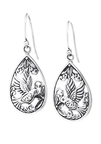 Sterling Silver Oxidized Hummingbird Teardrop Earrings
