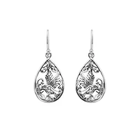 Sterling Silver Oxidized Hummingbird Teardrop Earrings