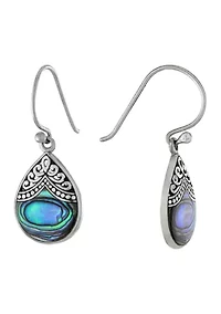Sterling Silver Oxidized Abalone Filigree Teardrop Earrings