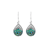 Sterling Silver Oxidized Abalone Filigree Teardrop Earrings
