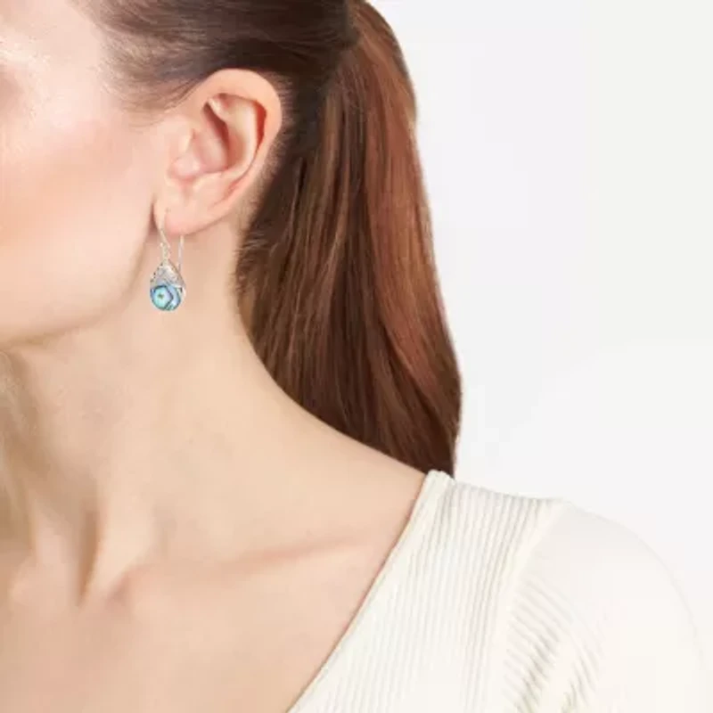 Sterling Silver Oxidized Abalone Filigree Teardrop Earrings