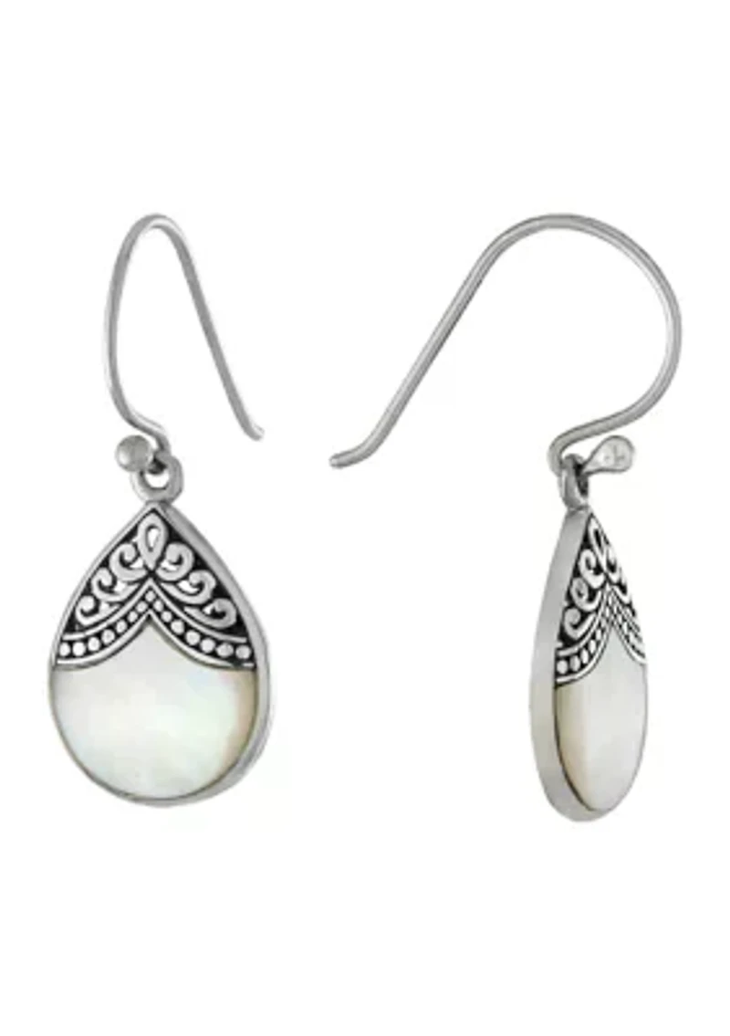 Sterling Silver Oxidized Mother of Pearl Filigree Teardrop Earrings