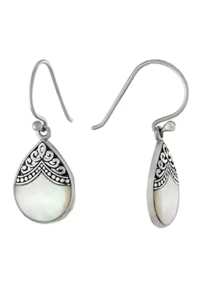 Sterling Silver Oxidized Mother of Pearl Filigree Teardrop Earrings