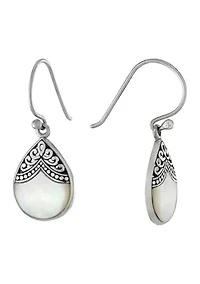 Sterling Silver Oxidized Mother of Pearl Filigree Teardrop Earrings