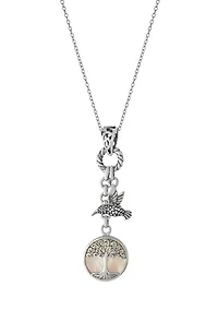  18 Inch Oxidized Sterling Silver Mother of Pearl Tree of Life with Bird Pendant Necklace