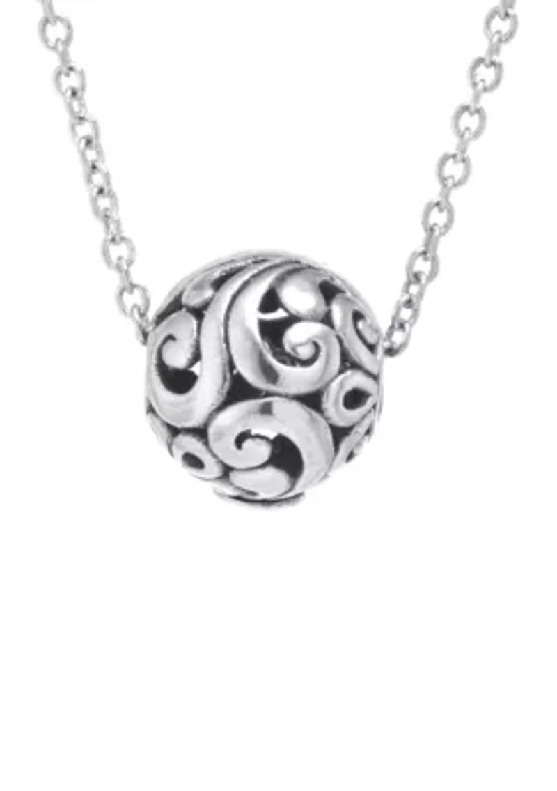 Sterling Silver 18in. Oxidized Round Pendant Necklace