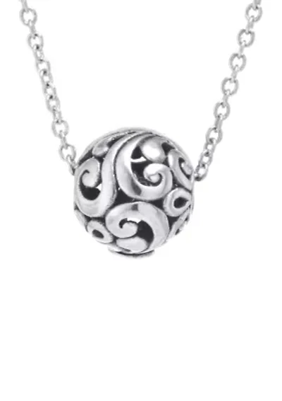 Sterling Silver 18in. Oxidized Round Pendant Necklace