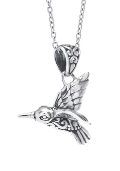 Sterling Silver Bali Hummingbird Pendant Necklace