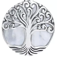  Sterling Silver Bali Round Mother of Pearl Tree of Life Pendant 18" Necklace 
