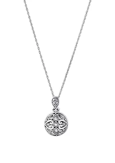 Sterling Silver 18IN Oxidized Round Filigree Necklace