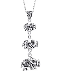  Sterling Silver Bali Triple Elephant Pendant 18" Necklace 