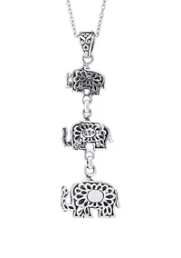  Sterling Silver Bali Triple Elephant Pendant 18" Necklace 