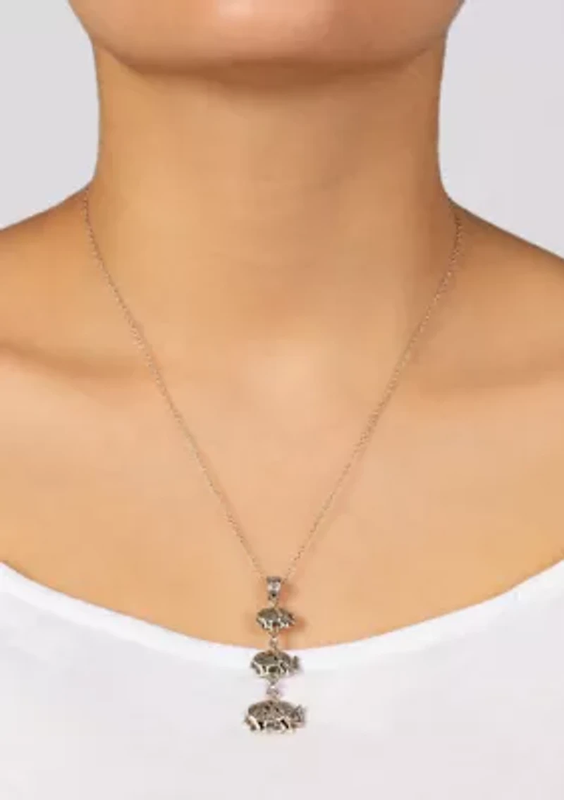 Sterling Silver Bali Triple Elephant Pendant 18" Necklace