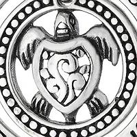 18 Inch Oxidized Sterling Silver Round Stay Strong Turtle Pendant Necklace 