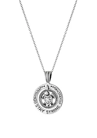18 Inch Oxidized Sterling Silver Round Stay Strong Turtle Pendant Necklace 