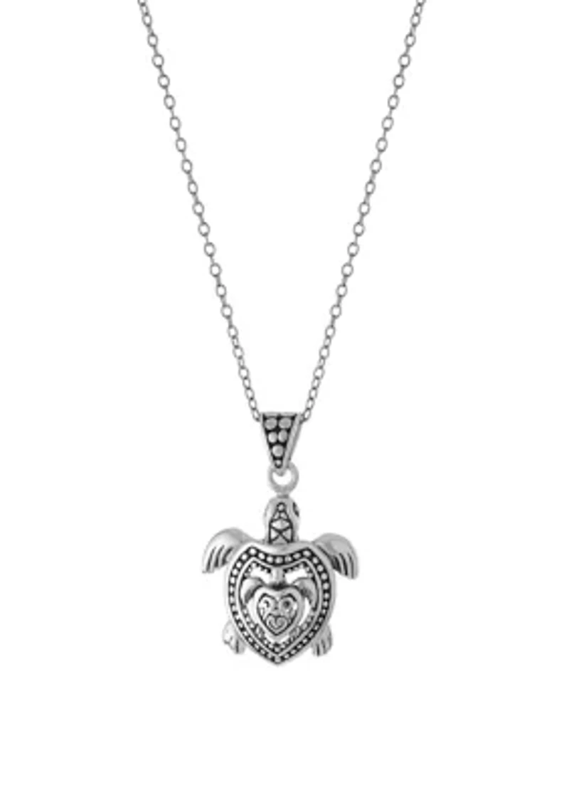 Sterling Silver 18in. Oxidized Double Turtle Pendant Necklace