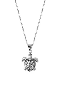 Sterling Silver 18in. Oxidized Double Turtle Pendant Necklace