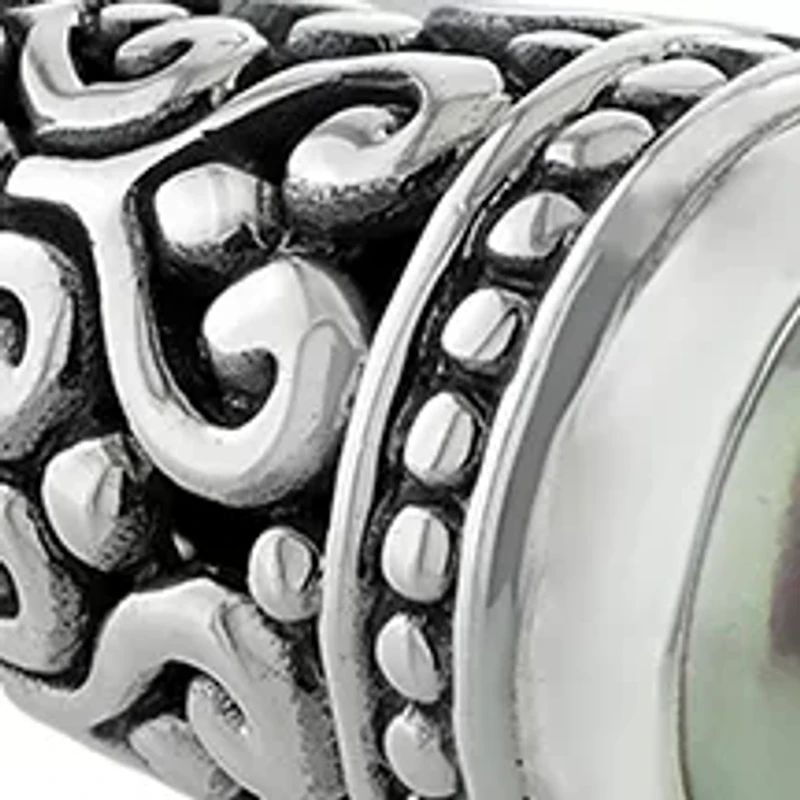 Sterling Silver Freshwater Pearl Oxidized Filigree Hindged Cuff Bracelet