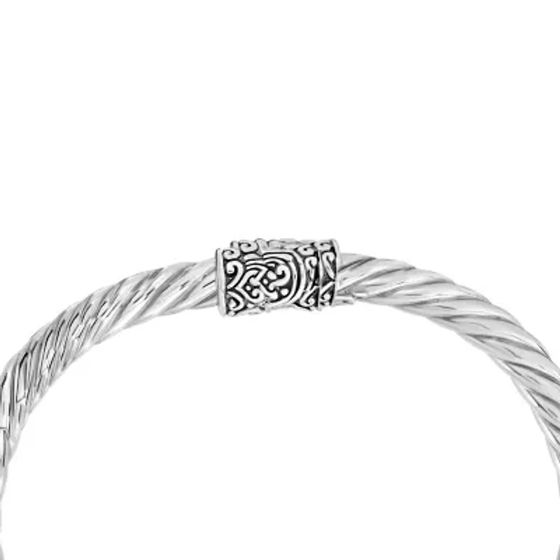 Sterling Silver Freshwater Pearl Oxidized Filigree Hindged Cuff Bracelet