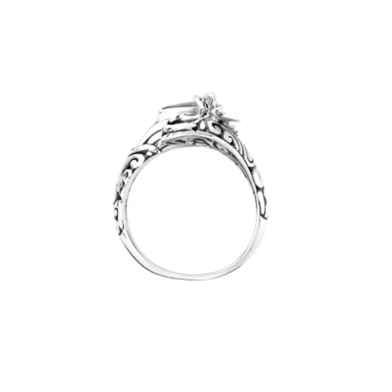 Sterling Silver Blue Topaz Oxidized Butterfly Bypass Ring - Size 7