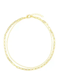 Gold Plated Paperclip and Beaded Double Chain Anklet
