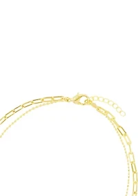 Gold Plated Paperclip and Beaded Double Chain Anklet