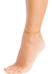 Gold Plated Paperclip and Beaded Double Chain Anklet