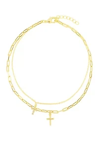 Gold Plated Cubic Zirconia Cross Double Chain Anklet