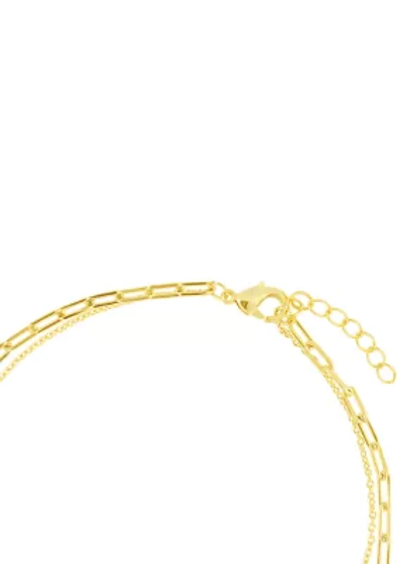 Gold Plated Cubic Zirconia Cross Double Chain Anklet