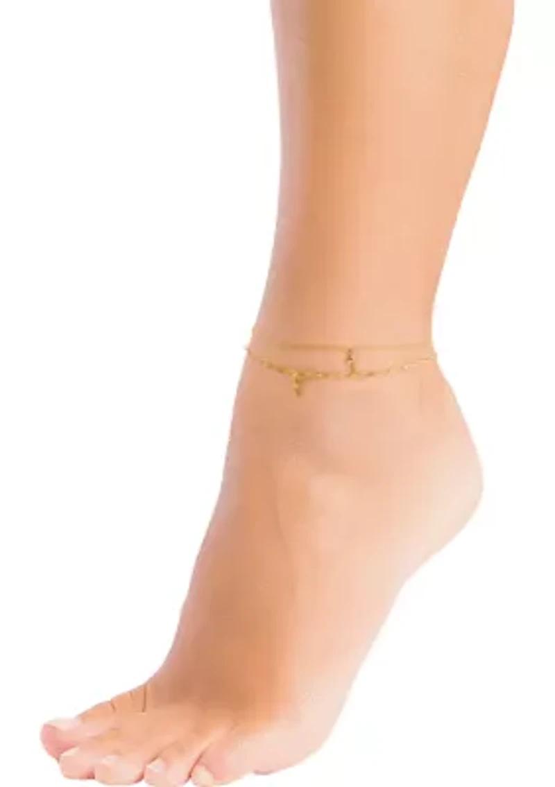 Gold Plated Cubic Zirconia Cross Double Chain Anklet