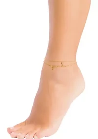 Gold Plated Cubic Zirconia Cross Double Chain Anklet