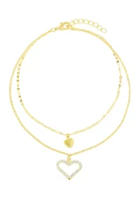 Gold Plated Cubic Zirconia Heart Double Chain Anklet