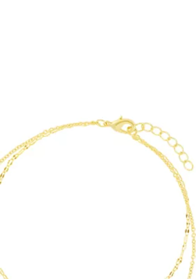 Gold Plated Cubic Zirconia Heart Double Chain Anklet