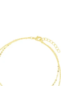 Gold Plated Cubic Zirconia Heart Double Chain Anklet