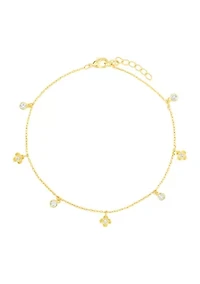 Gold Plated Cubic Zirconia Flower and Evil Eye Anklet