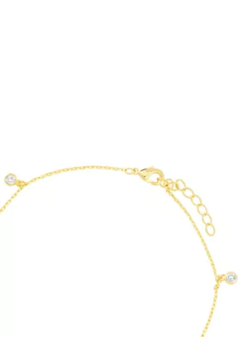 Gold Plated Cubic Zirconia Flower and Evil Eye Anklet