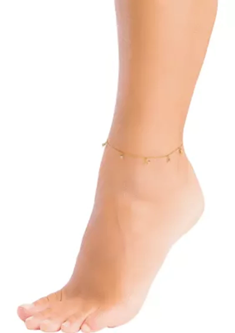 Gold Plated Cubic Zirconia Flower and Evil Eye Anklet