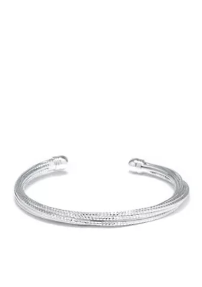 Fine Silver Plated Diamond Cut Cuff Bracelet