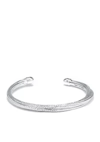 Fine Silver Plated Diamond Cut Cuff Bracelet