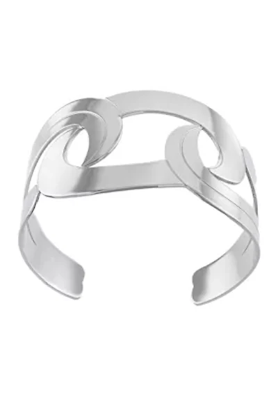 Fine Silver Plated 6.5" Swirl High Polished Cuff Bracelet