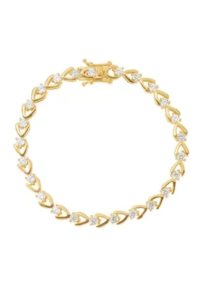 Gold Plated Cubic Zirconia Round Tennis Horseshoe Bracelet