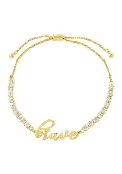 Yellow Gold Fine Silver Plated Cubic Zirconia Brave Bolo Bracelet