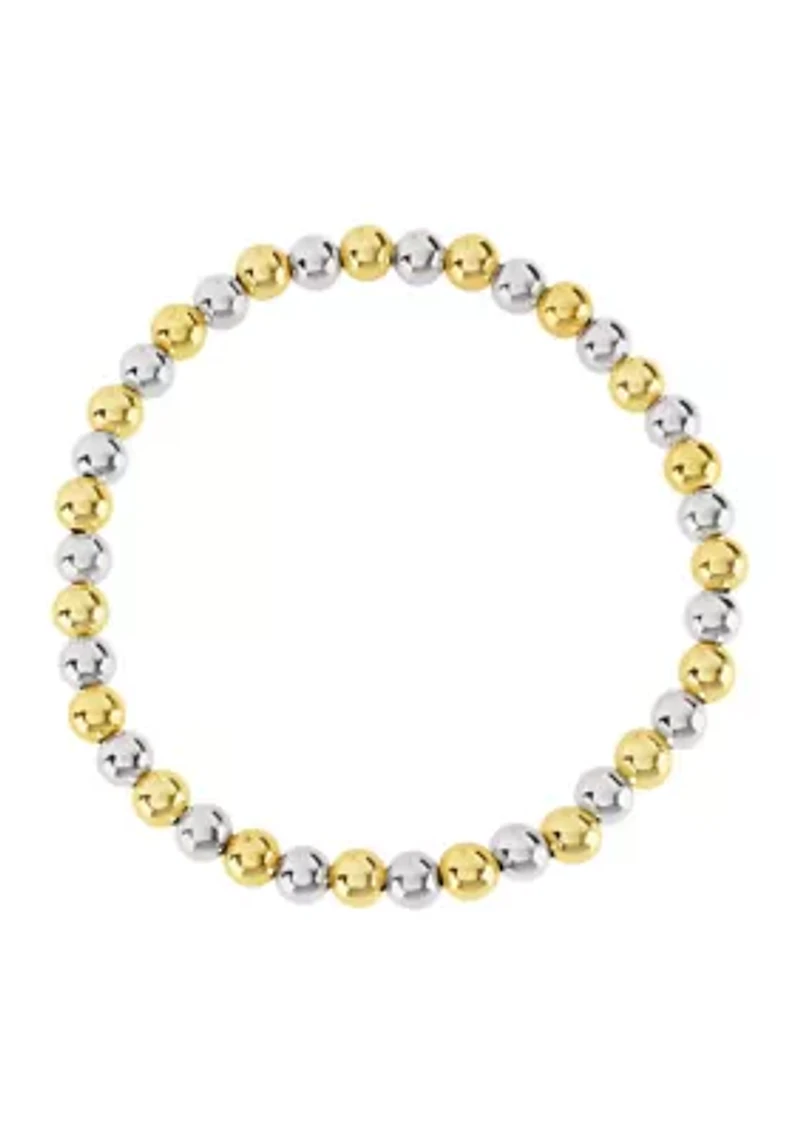 Two Tone Plated Beaded Stretch Bracelet
