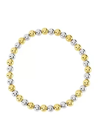 Two Tone Plated Beaded Stretch Bracelet