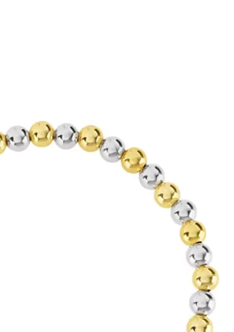 Two Tone Plated Beaded Stretch Bracelet